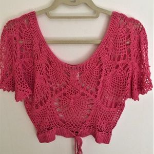 Marciano Coral Silk Crochet Cropped Blouse XS NWOT